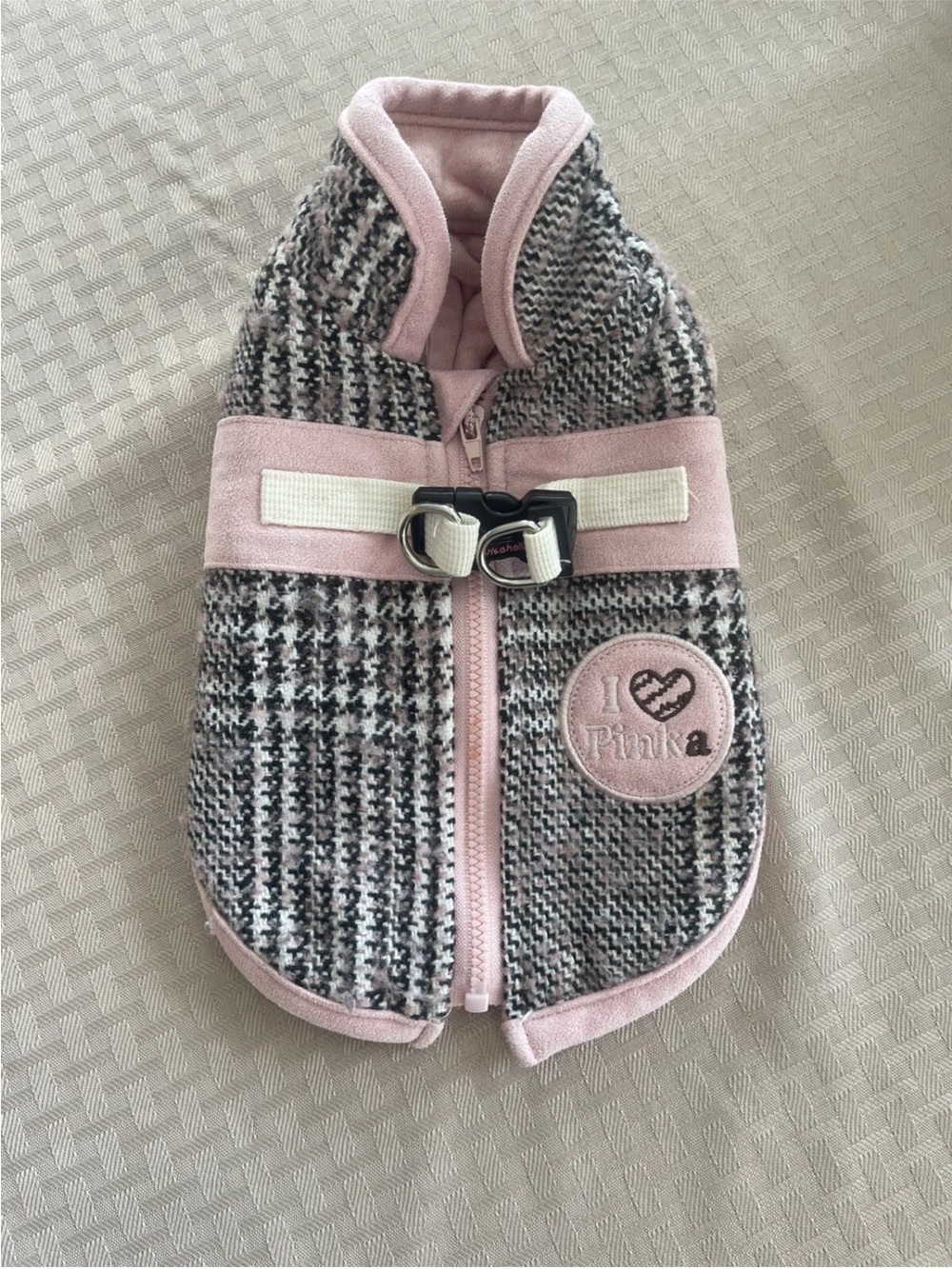 Puppia Pink and Black Houndstooth Dog Harness Vest